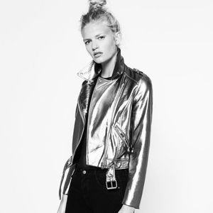 NWOT ZARA METALLIC SILVER MOTO JACKET